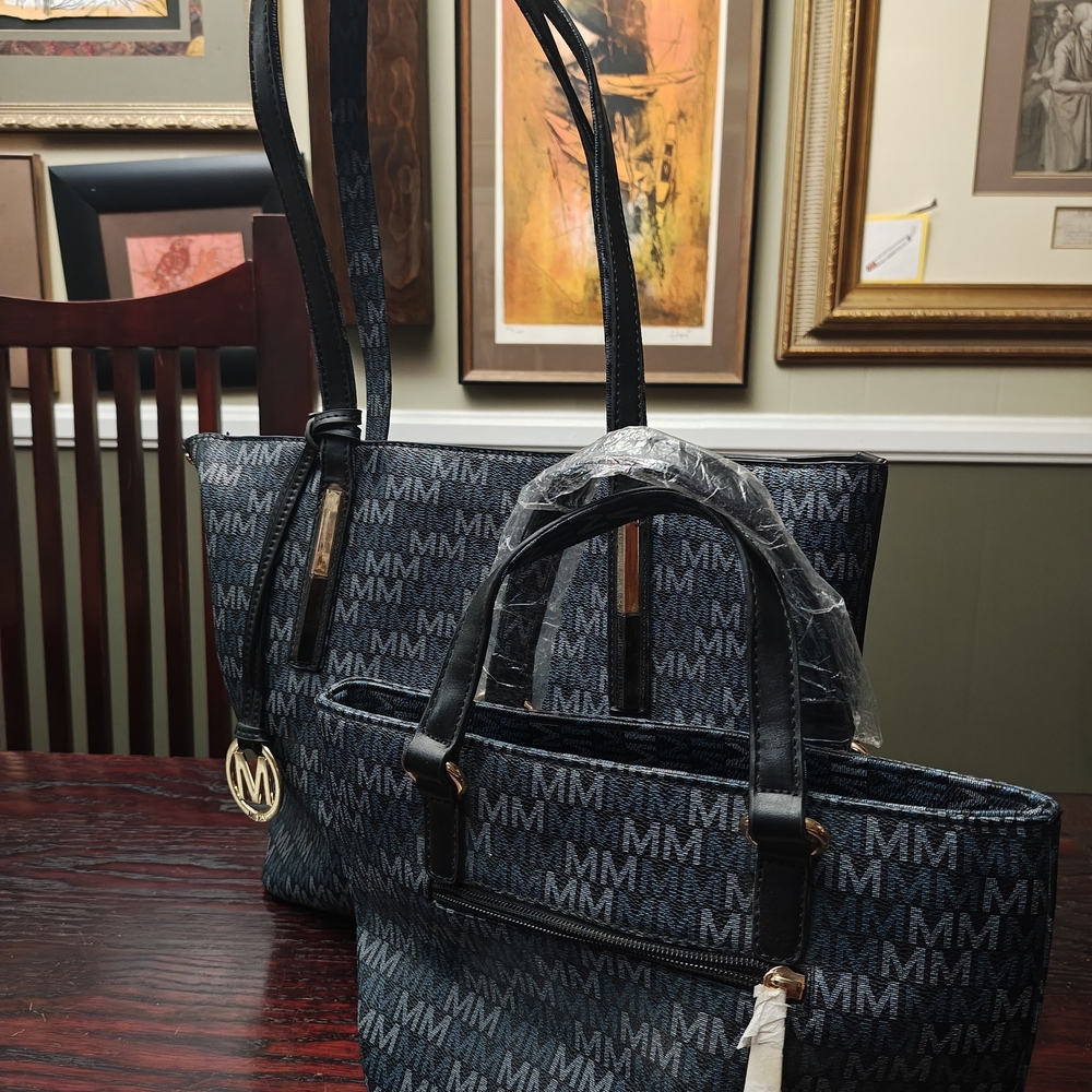 Elegant Black Monogram Tote and Handbag Set